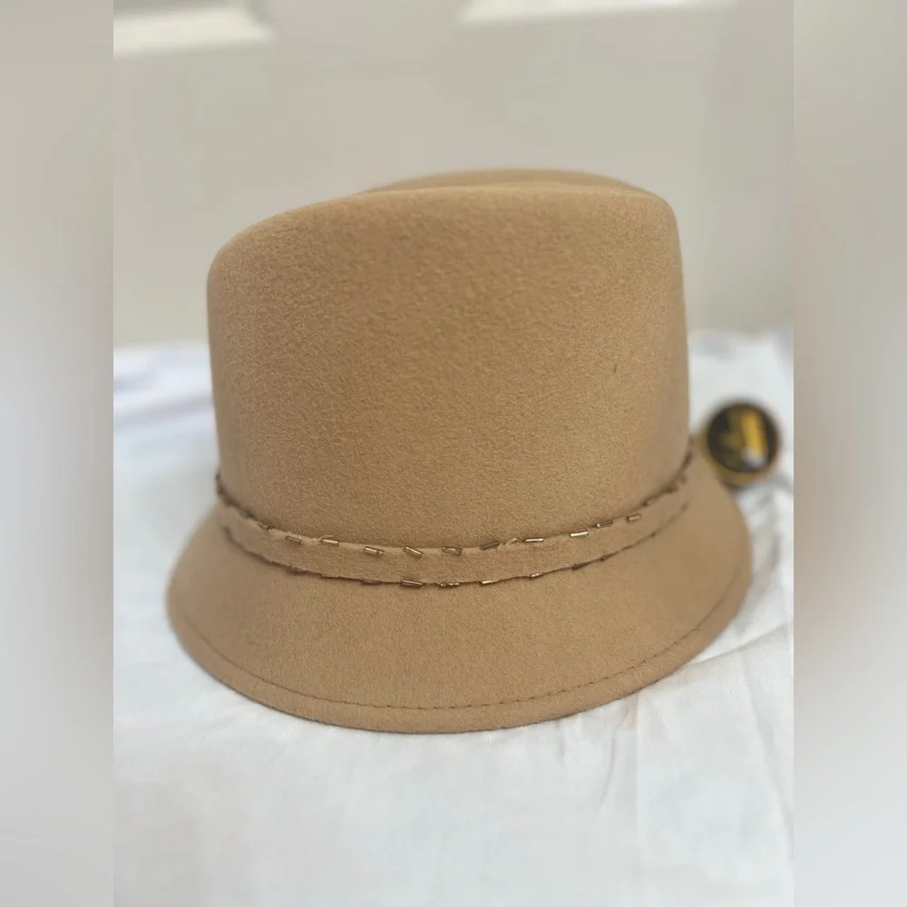 Tan 100% wool Hat with Braided Detail - Picture 3 of 8